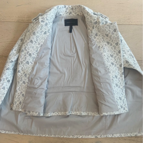 BCBGMaxAzria Jameson Lace Moto Jacket Cape White Grey Medium Statement Blazer - Picture 3 of 10